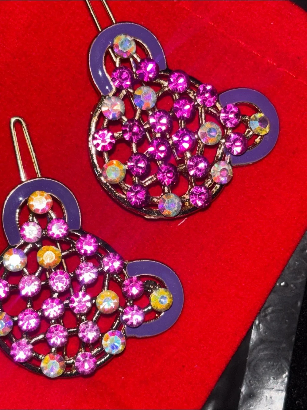 Pink Rhinestone Teddy Bear Hair Clips Set of 2